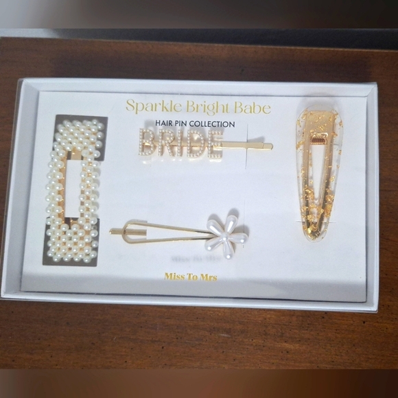 Miss To Mrs Sparkle Bright Babe Hair Pin Collection Gold and White New - Picture 2 of 3